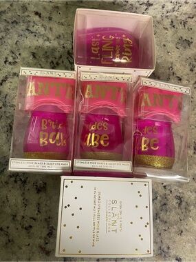 Slant Collection Pink Stemless Wine Glass Sleep Mask Gift Set with Gold Accents